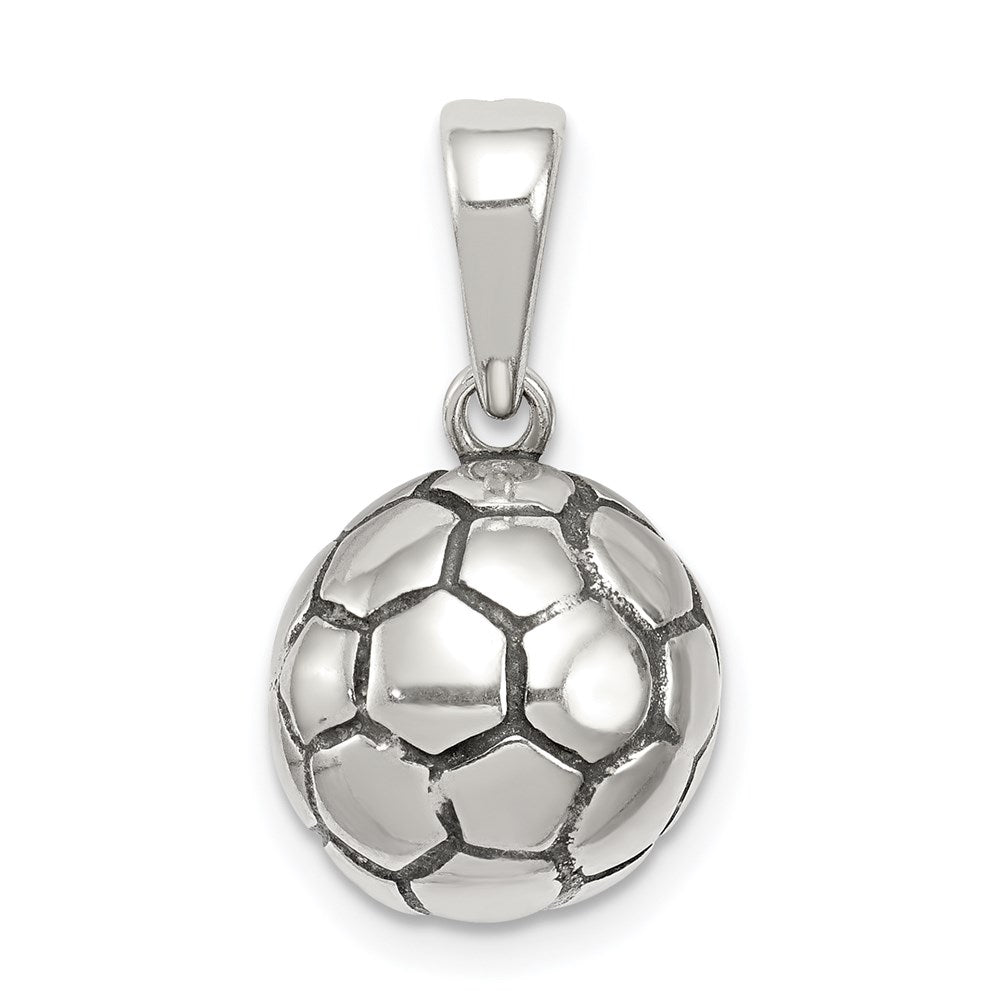 Sterling Silver Antiqued Soccer Ball Pendant, 20 x 10 mm
