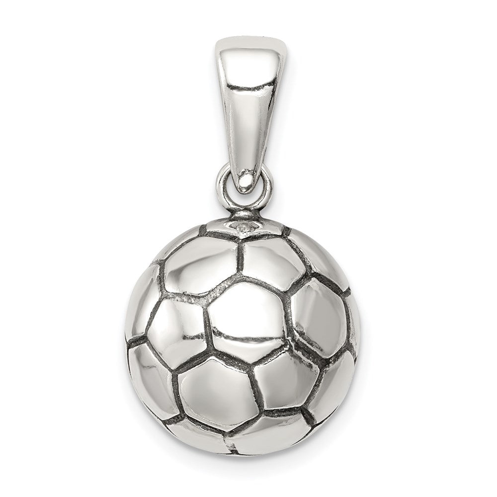 Sterling Silver Antiqued Soccer Ball Pendant, 20 x 15 mm