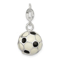 Sterling Silver Enameled Soccer Ball Charm, 20 x 10 mm