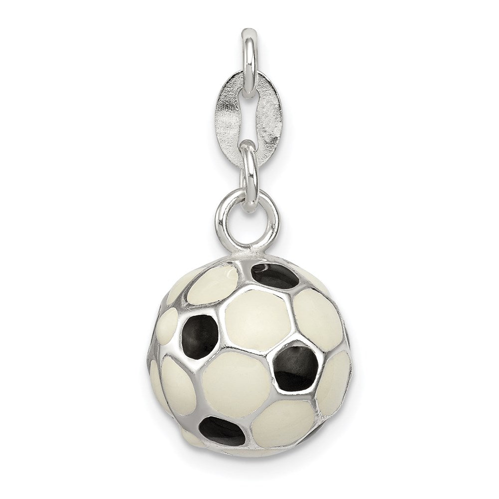 Sterling Silver Enameled Soccer Ball Charm, 20 x 10 mm