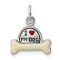 Sterling Silver Enameled I Love My Dog Charm, 15 x 12 mm