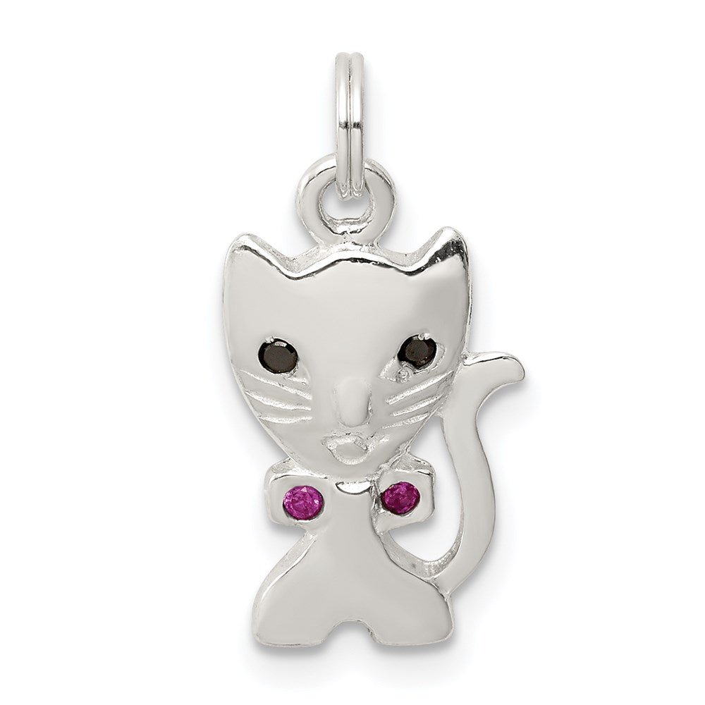 Sterling Silver Enameled Cat Charm, 20 x 10 mm