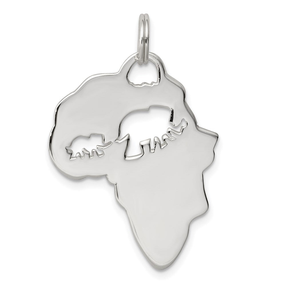 Sterling Silver Africa Continent with Elephant Cutout Pendant, 30 x 22 mm