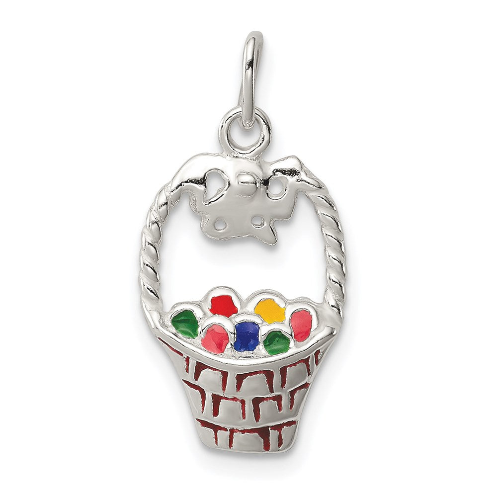 Sterling Silver Enameled Easter Basket, 20 x 12 mm