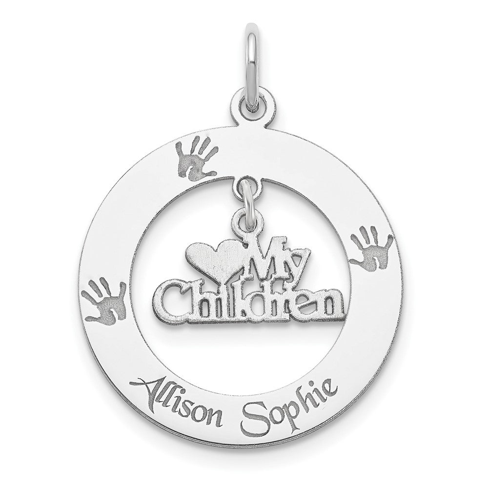 Sterling Silver Rhodium-plated Personalizable My Children Charm, 23 x 21 mm