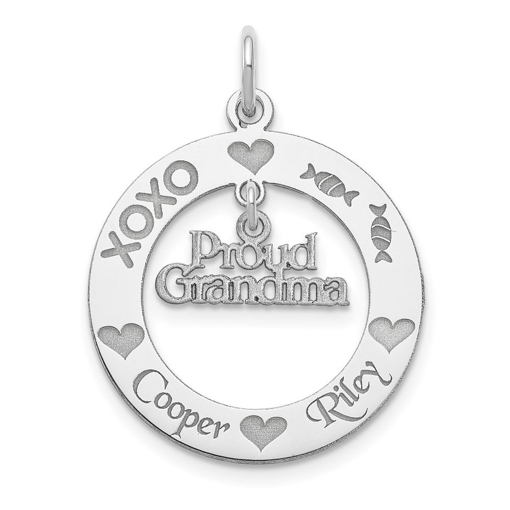 Sterling Silver Rhodium-plated Personalizable Proud Grandma Charm, 23 x 21 mm