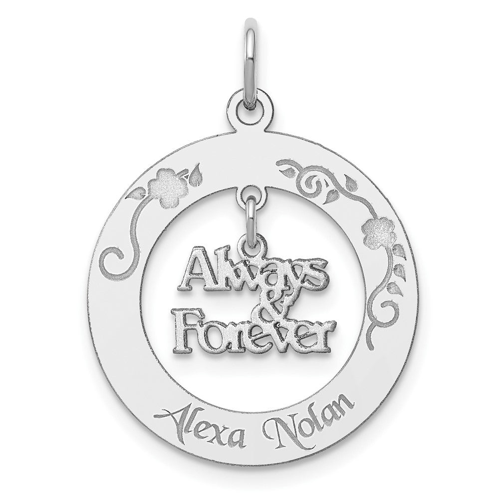 Sterling Silver Rhodium-plated Personalizable Always & Forever Charm, 23 x 21 mm