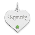 Sterling Silver/Rhodium-plated Personalized Heart with Birthstone Charm, 25 x 19 mm