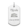 Sterling Silver Rhodium-plated Personalizable Graduation Dog Tag Charm, 31 x 14 mm