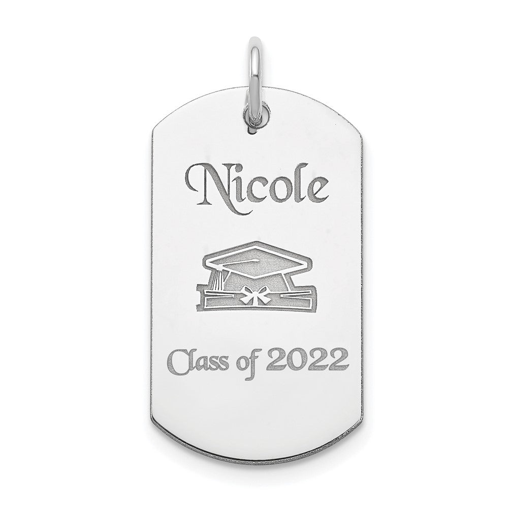 Sterling Silver Rhodium-plated Personalizable Graduation Dog Tag Charm, 31 x 14 mm
