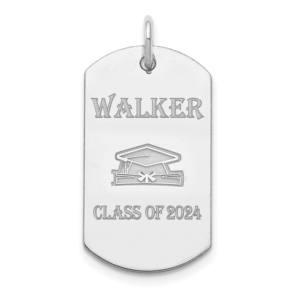 SS/Rhodium-plated Personalized Graduation Dog Tag, 31 x 14 mm