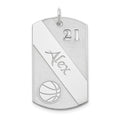 SS/Rhodium-plated Personalized Basketball Dog Tag Charm, 36 x 19 mm