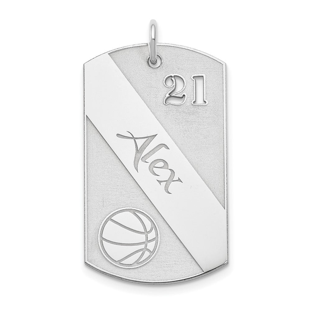 SS/Rhodium-plated Personalized Basketball Dog Tag Charm, 36 x 19 mm