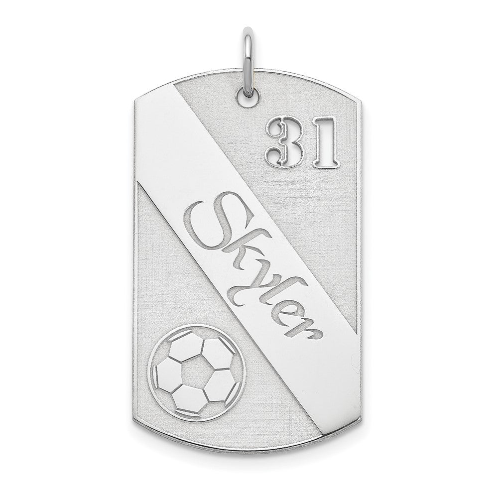 SS/Rhodium-plated Personalized Soccer Ball Dog Tag Charm, 36 x 19 mm