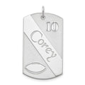 SS/Rhodium-plated Personalized Football Dog Tag Charm, 39 x 19 mm