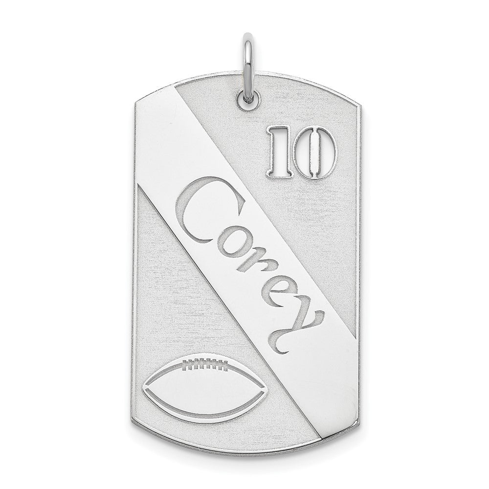 SS/Rhodium-plated Personalized Football Dog Tag Charm, 39 x 19 mm