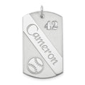 SS/Rhodium-plated Personalized Baseball Dog Tag Charm, 36 x 19 mm