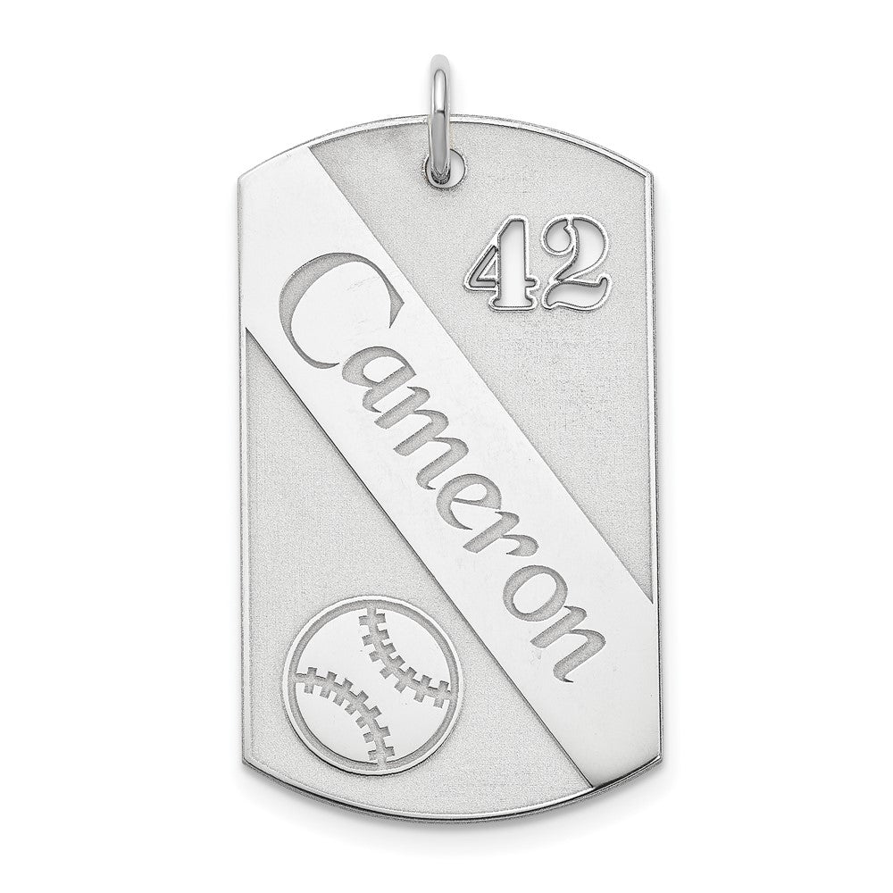 SS/Rhodium-plated Personalized Baseball Dog Tag Charm, 36 x 19 mm