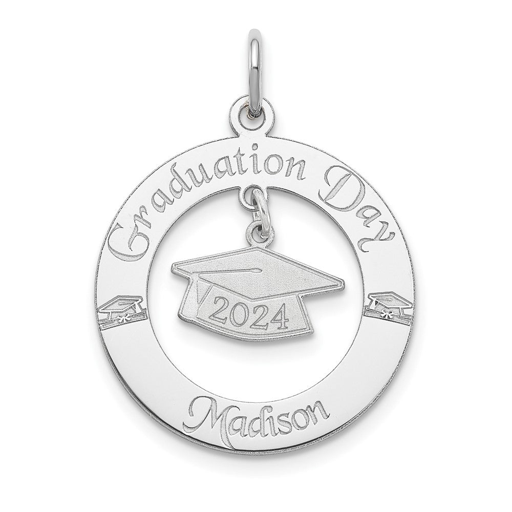 SS/Rhodium-plated Personalized Graduation Charm, 30 x 22 mm