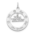 Sterling Silver Rhodium-plated Personalizable Best Teacher Charm, 30 x 22 mm