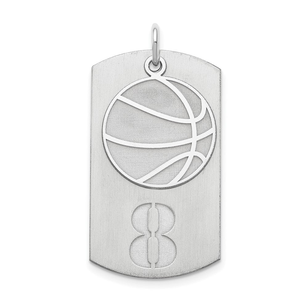 SS/Rhodium-plated Personalized 2-Piece Basketball Dog Tag Charm, 36 x 19 mm