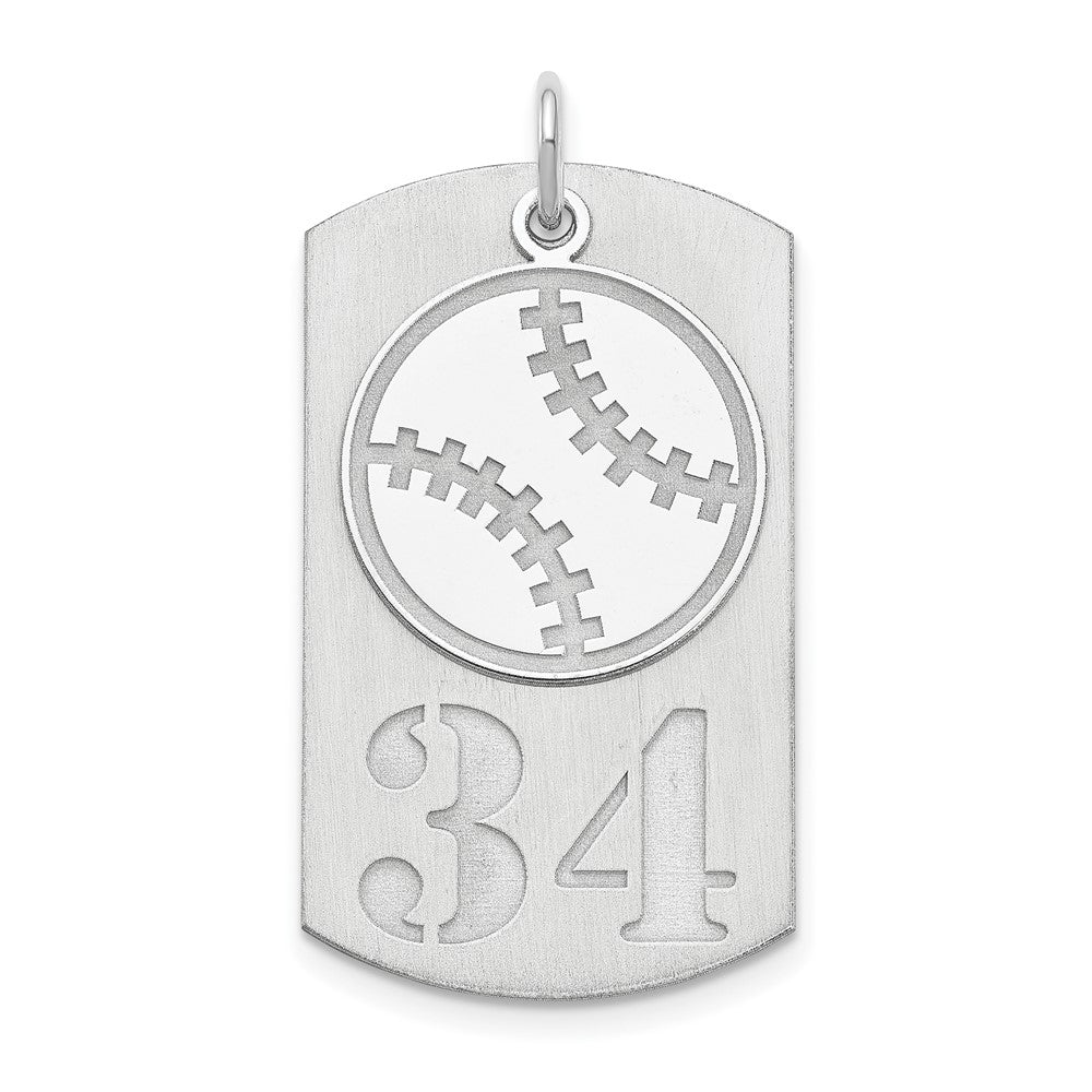 SS/Rhodium-plated Personalized 2-piece Baseball Dog Tag Charm, 36 x 19 mm