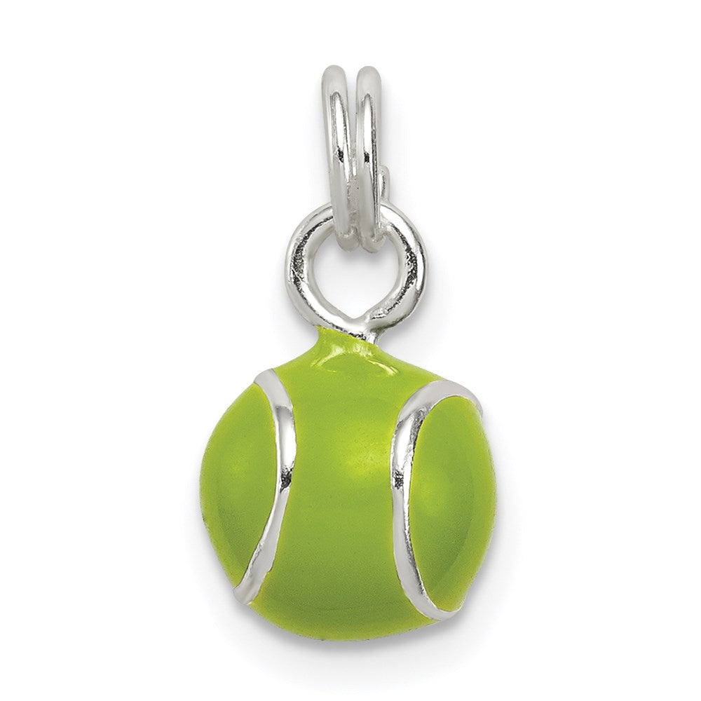 Sterling Silver Green Enameled Tennis Ball Charm, 15 x 8 mm