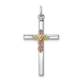 Sterling Silver Platinum-plated Polished Epoxy & Gold-plated Cross Pendant, 29 x 17 mm
