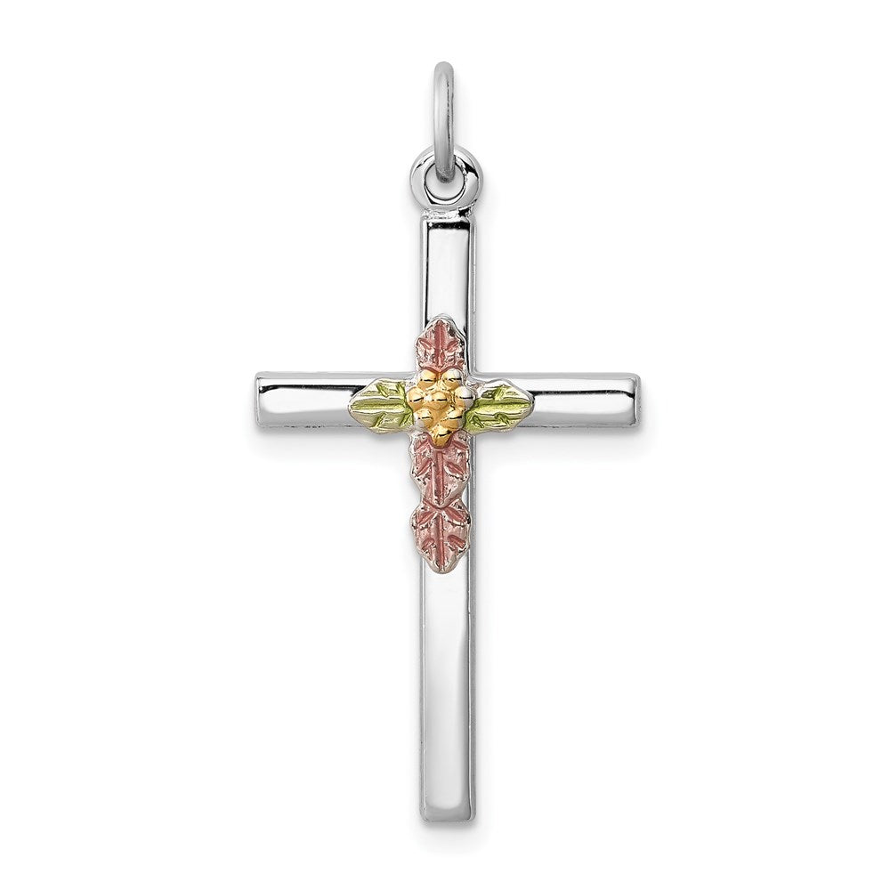 Sterling Silver Platinum-plated Polished Epoxy & Gold-plated Cross Pendant, 29 x 17 mm