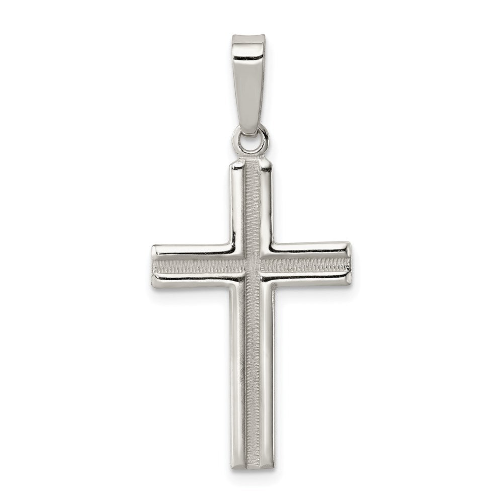 Sterling Silver Polished and Matte Finish Cross Pendant, 29 x 17 mm