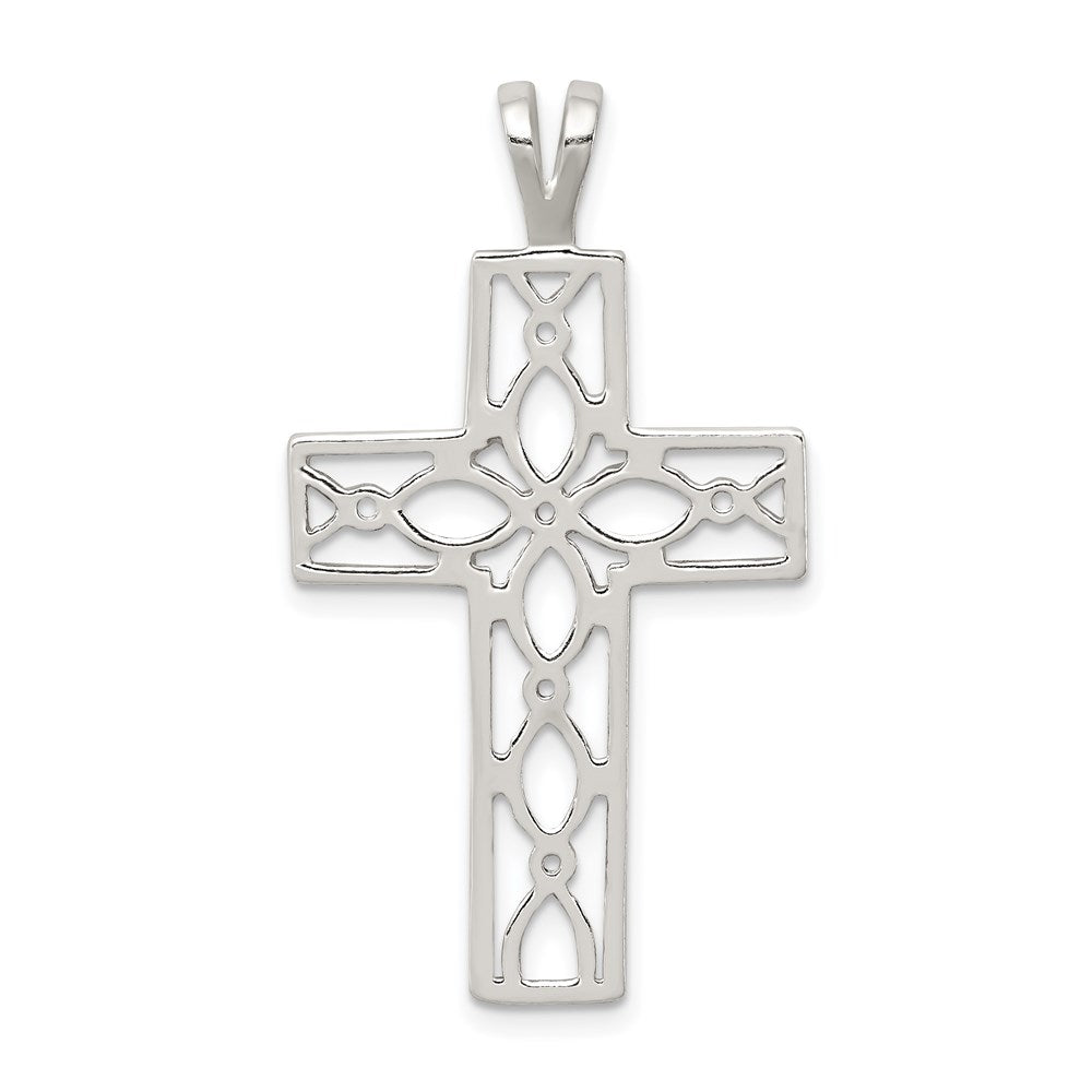 Sterling Silver Polished Cross Pendant, 38 x 20 mm