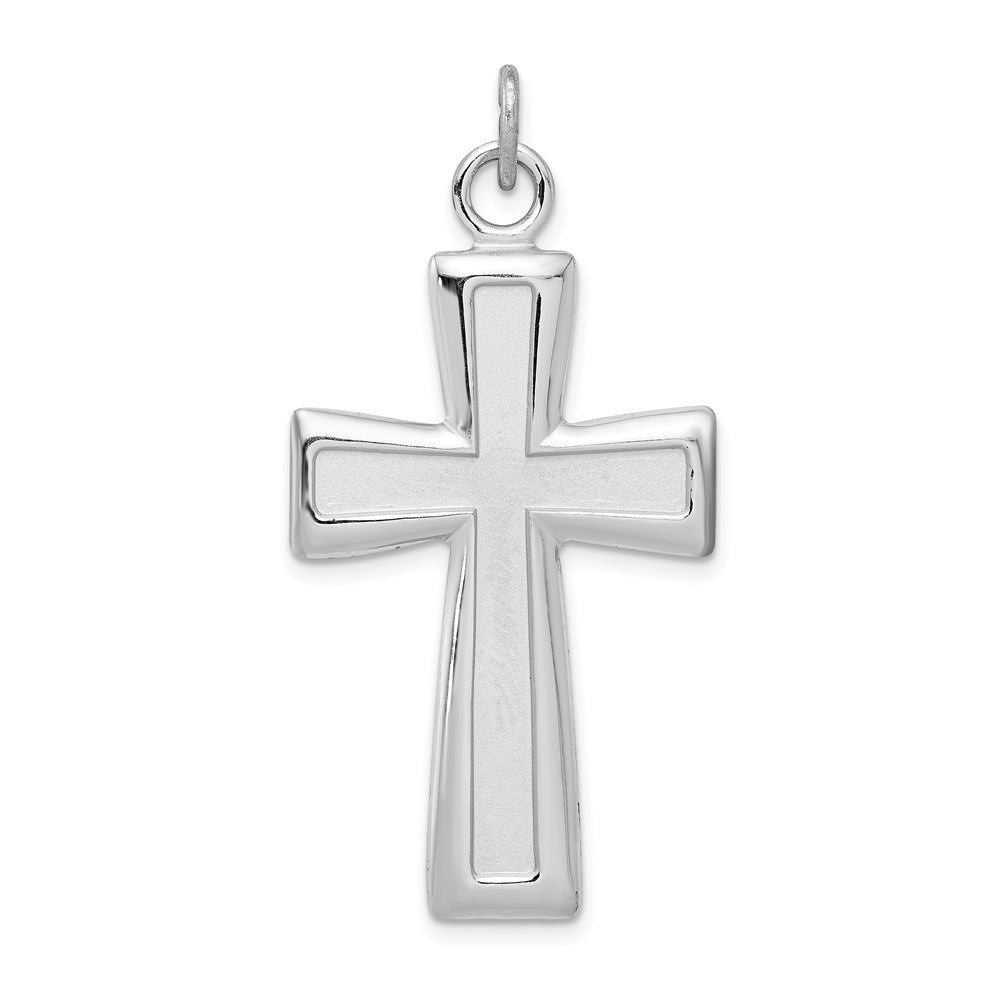 Sterling Silver Platinum-plated Polished and Satin Cross Pendant, 40 x 22 mm