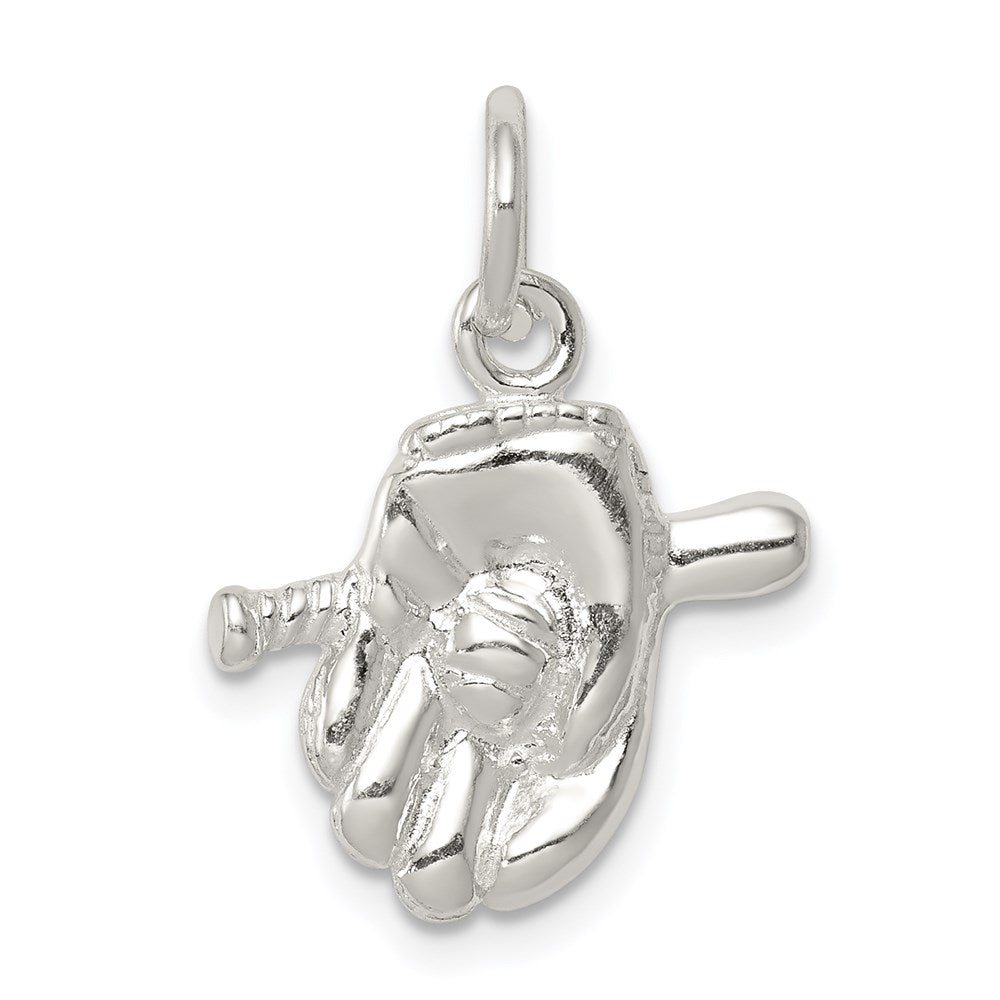 Sterling Silver Baseball Glove & Bat Charm, 22 x 16 mm