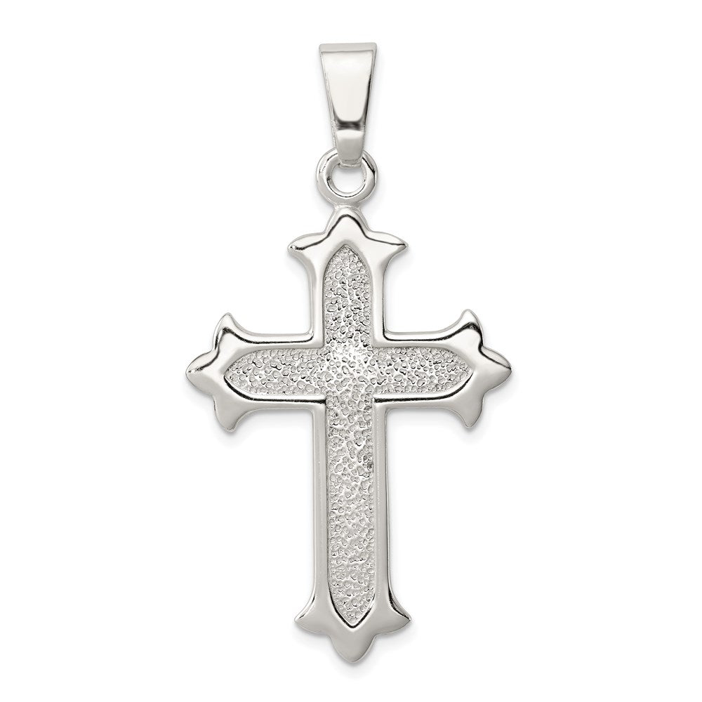 Sterling Silver Polished and Textured Cross Pendant, 40 x 26 mm