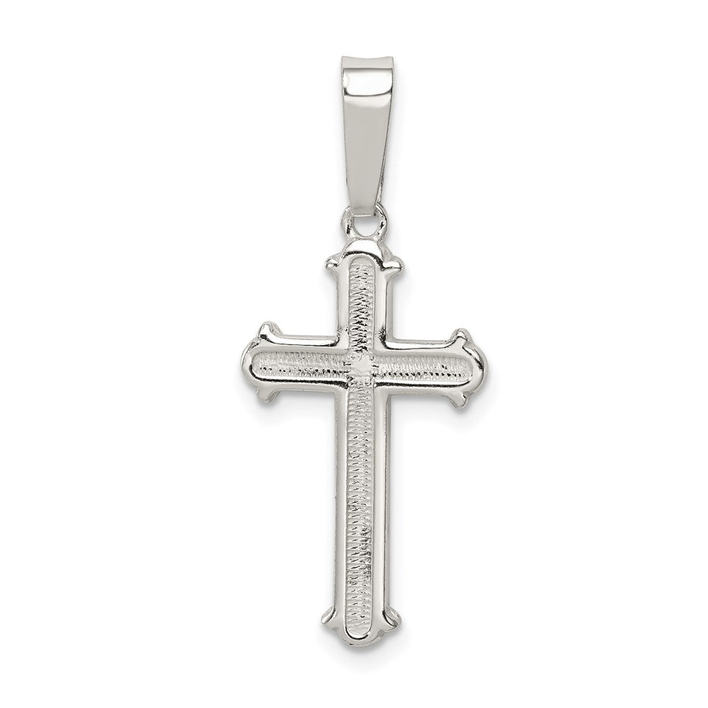 Sterling Silver Polished and Texture Center Finish Cross Pendant, 23 x 13 mm