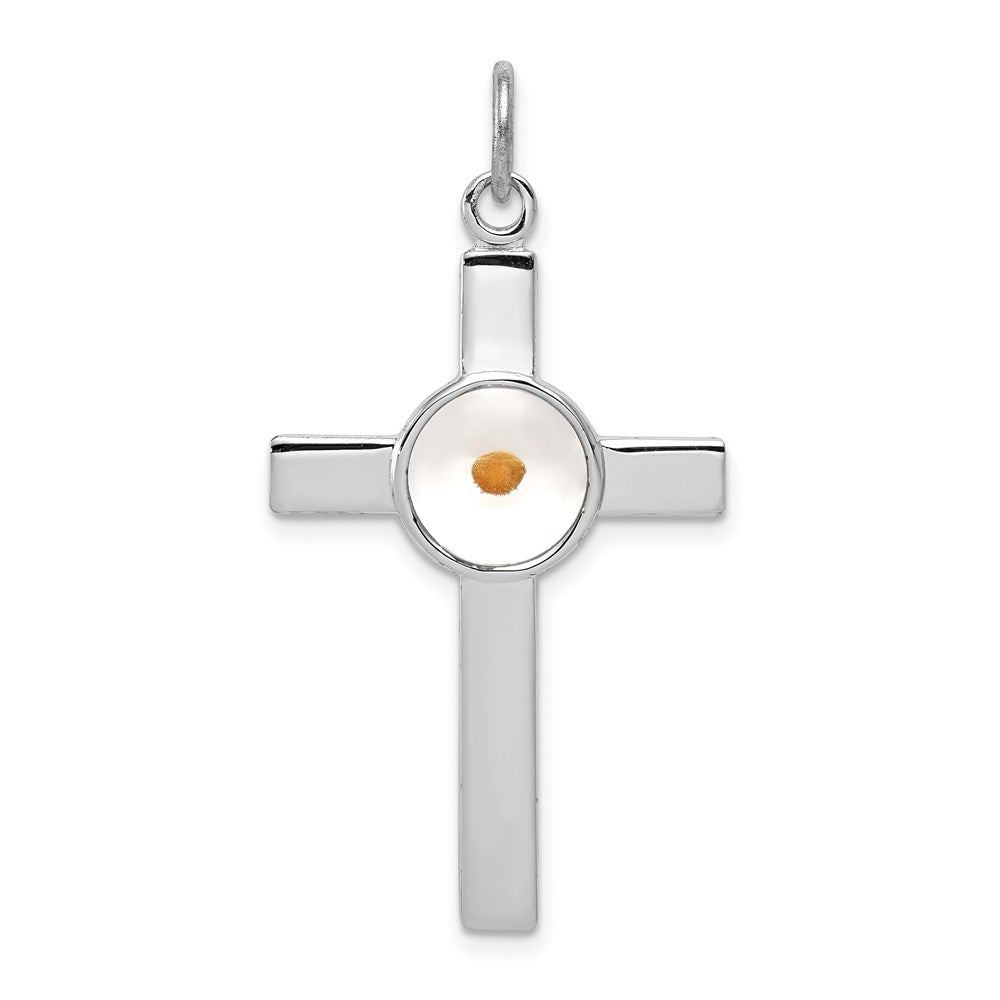 Sterling Silver Platinum-plated Polished & Epxy Cross w/Mustard Seed Pendan, 36 x 21 mm