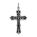 Sterling Silver Platinum-plated with Black Epoxy Cross Pendant, 25 x 17 mm