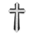 Sterling Silver Rhodium-plated Stellux Crystal & Black Enamel Cross Slide, 34.8 x 20 mm