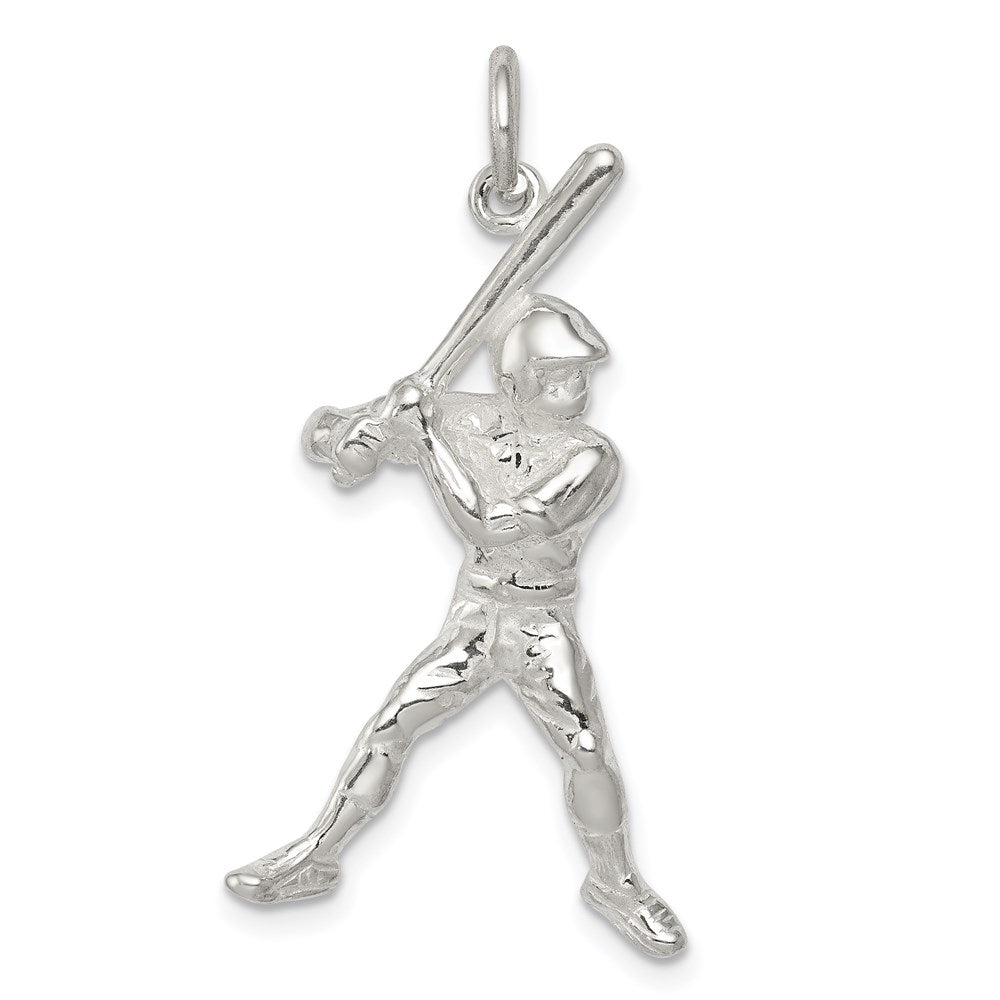 Sterling Silver Baseball Batter Charm, 32 x 17 mm