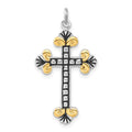 Sterling Silver Black Enamel & Gold-tone Vermeil Cross Pendant, 35.5 x 18.2 mm