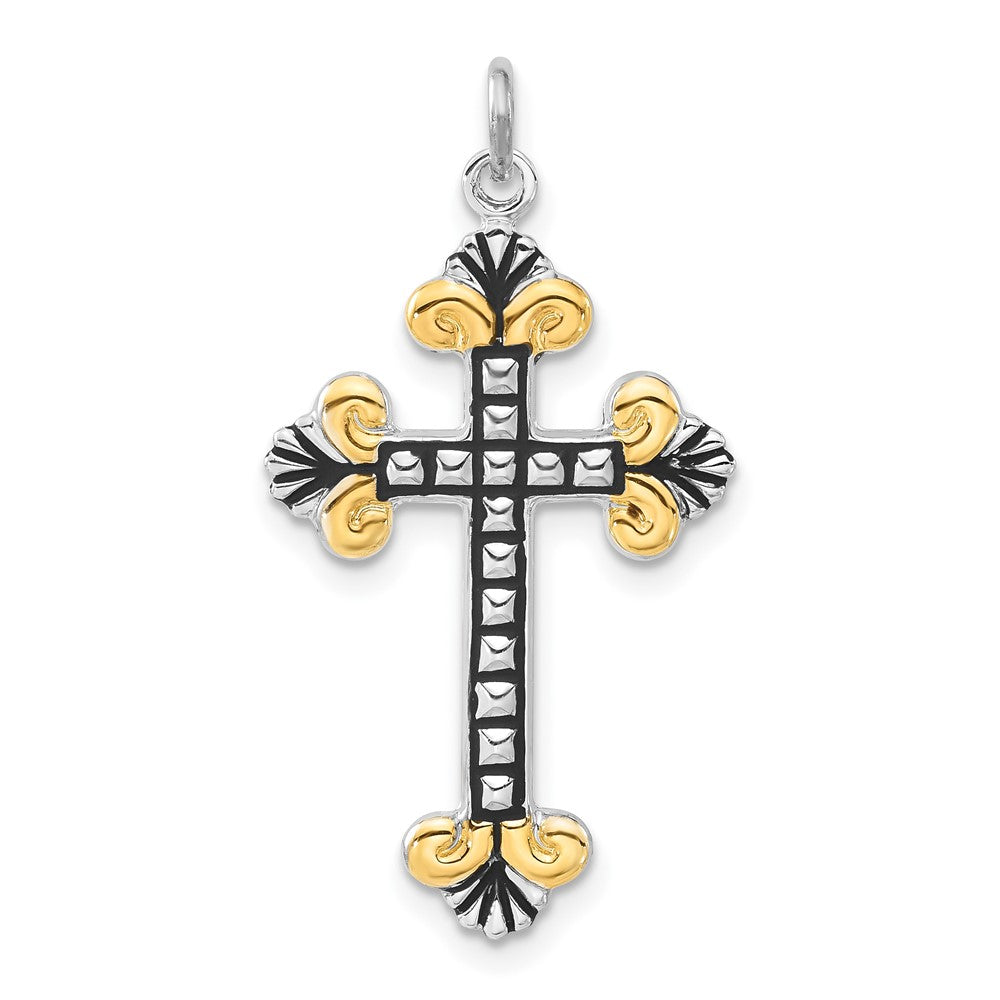 Sterling Silver Black Enamel & Gold-tone Vermeil Cross Pendant, 35.5 x 18.2 mm