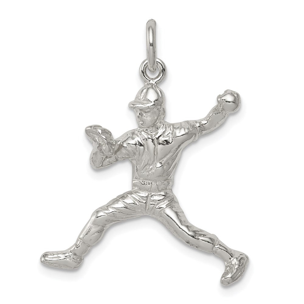 Sterling Silver Baseball Pitcher Charm, 25 x 24 mm