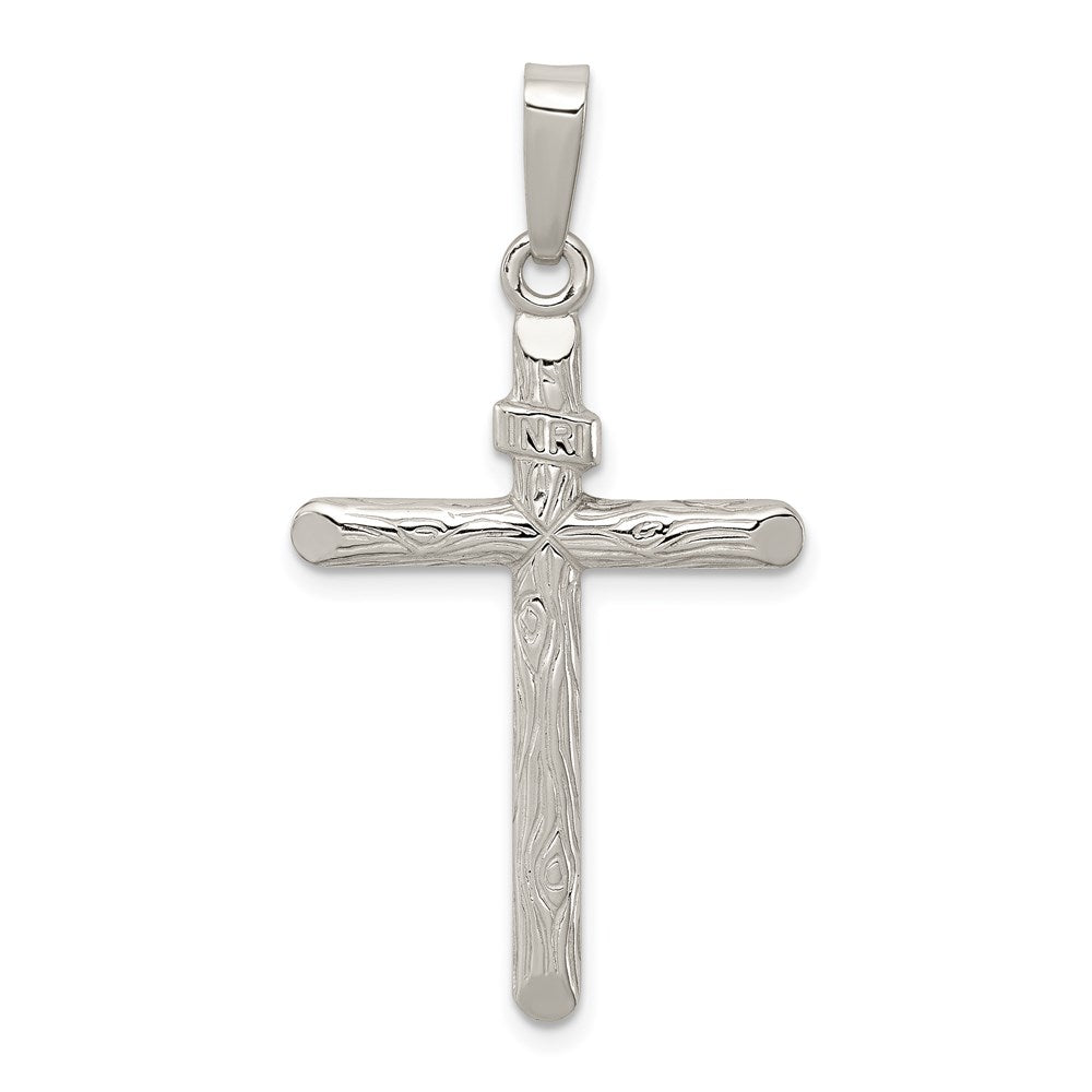 Sterling Silver Polished and Textured INRI Cross Pendant, 33 x 22 mm