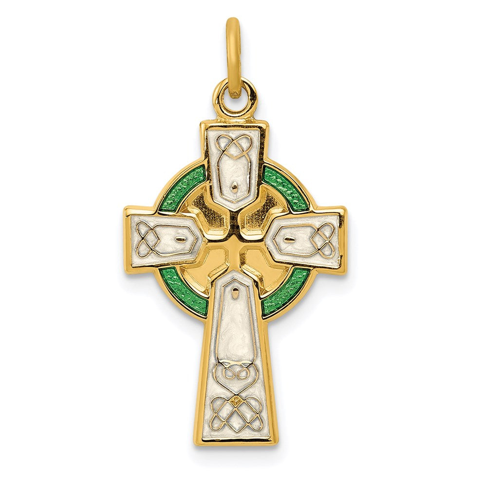 Sterling Silver Platinum-plated Polished/Gold-plated Epoxy Cross Pendant, 23 x 14 mm