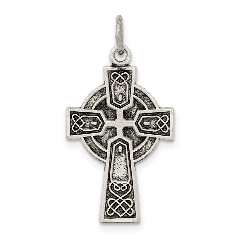 Sterling Silver Antiqued Satin Celtic Cross Pendant, 23 x 14 mm