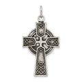 Sterling Silver Antiqued Satin Irish Cross Pendant, 33 x 20 mm