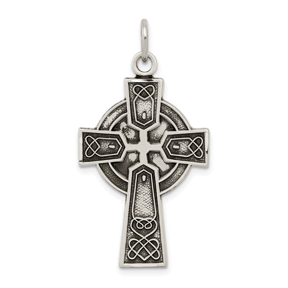 Sterling Silver Antiqued Satin Irish Cross Pendant, 33 x 20 mm