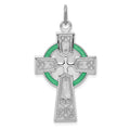 Sterling Silver Platinum-plated Polished Epoxy Irish Cross Pendant, 33 x 19 mm