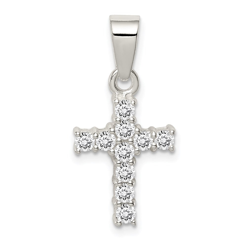 Sterling Silver CZ Cross Pendant, 25.37 x 12 mm