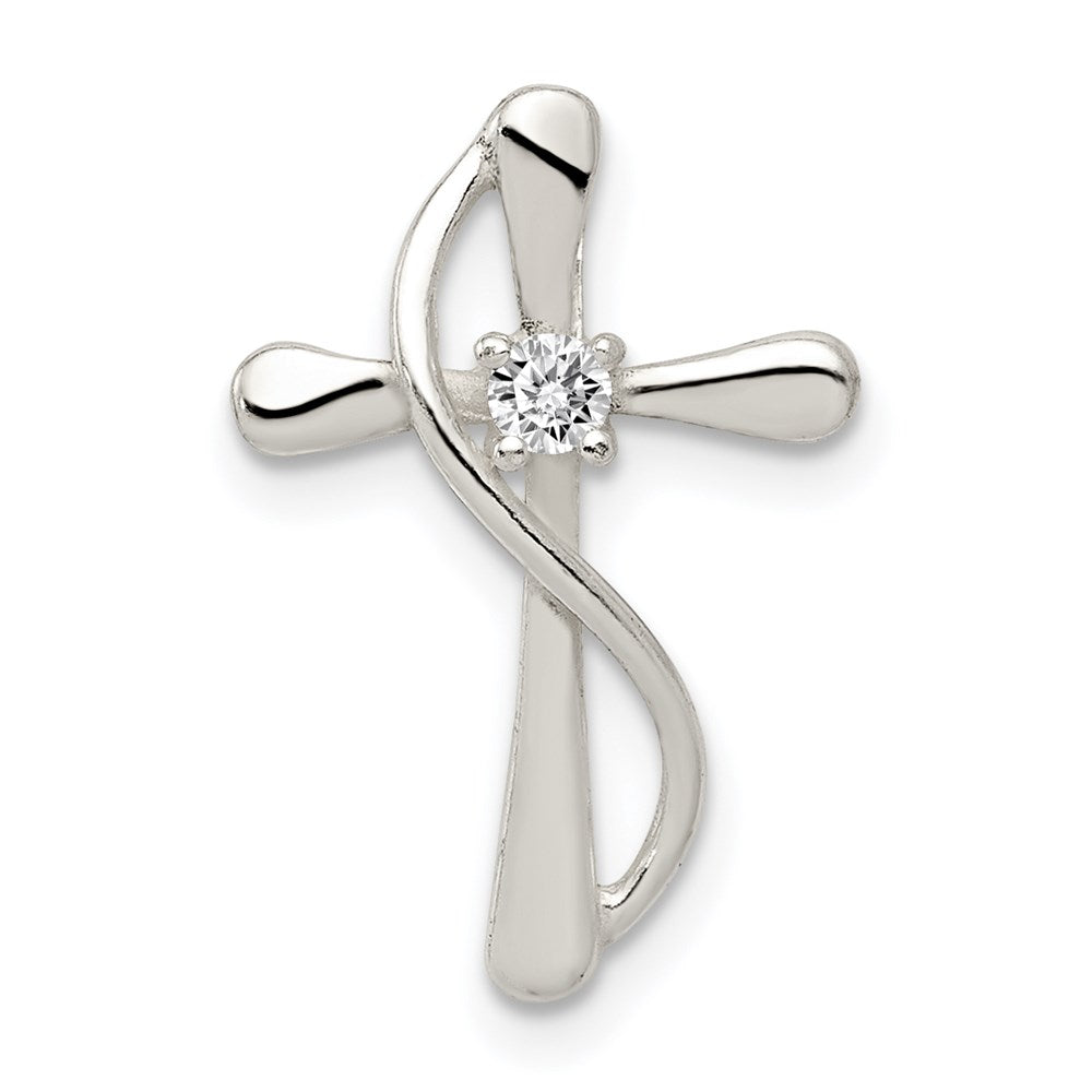 Sterling Silver Polished CZ Cross Pendant, 19 x 13 mm